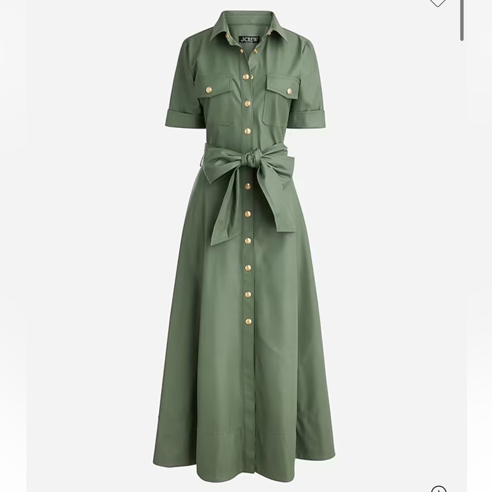 New! J Crew Collection Tie Waist Shirt Maxi Dress Faux Leather Green Fall Sz 4